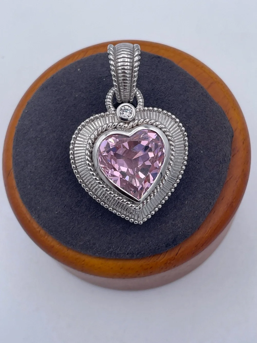 Judith Ripka Sterling Silver 925 Pink CZ Chunky Heart Enhancer Pendant Heavy 19g